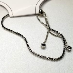 Rhodium plated Sterling Silver with Highly Faceted Black CZs, Bolo Brace…